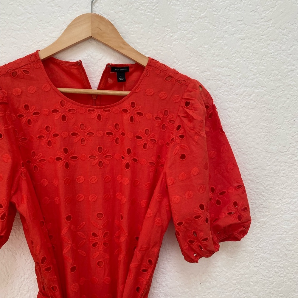 Red eyelet MIDI length dress